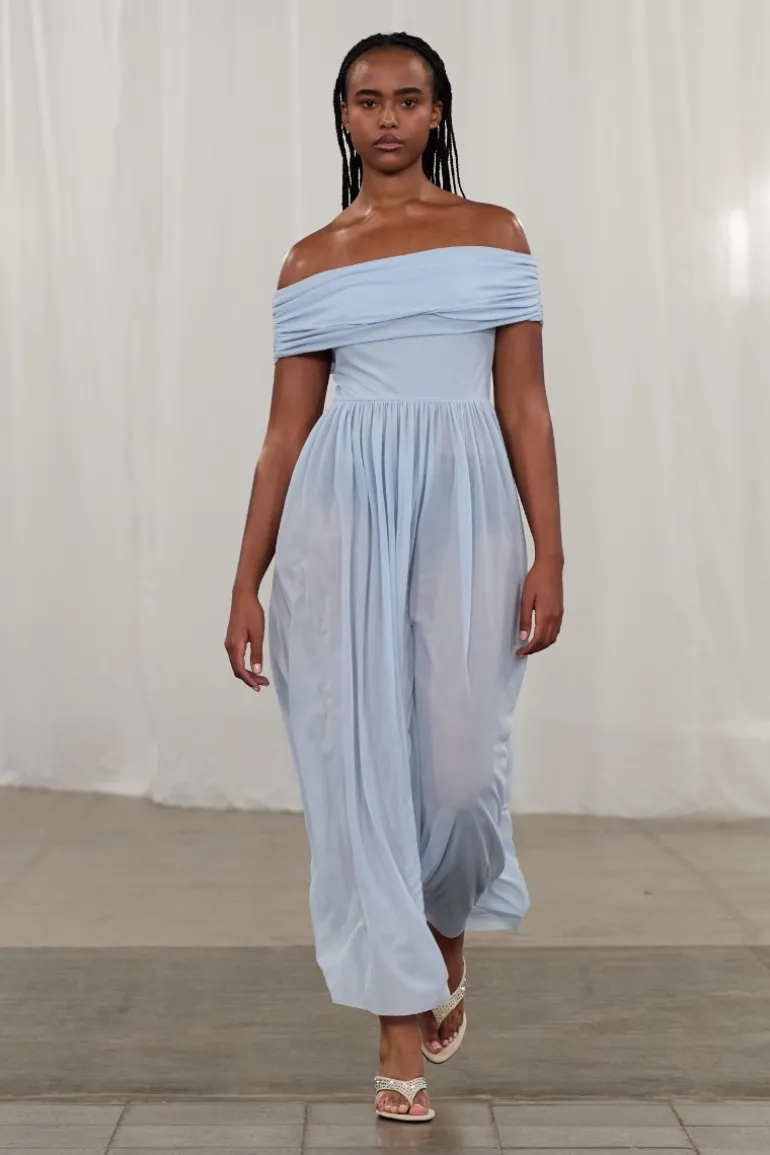 Off-shoulder Maxi Dress Light Blue