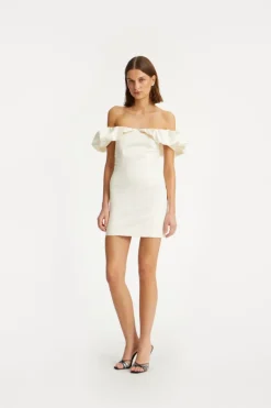 Off-shoulder Mini Dress Creme White