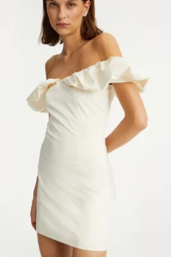 Off-shoulder Mini Dress Creme White