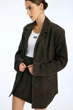 Oversized Suede Blazer Chocolate Brown