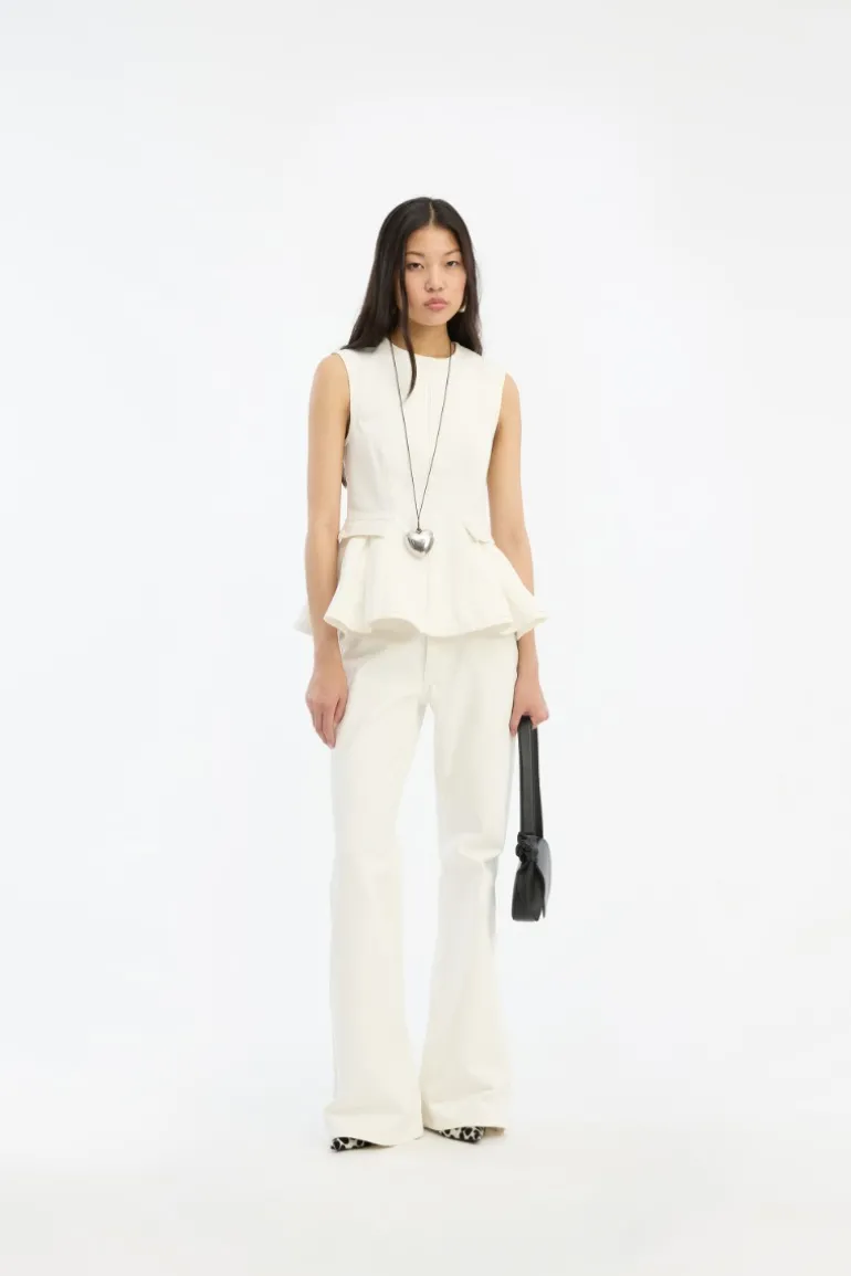 Peplum Denim Top White Denim