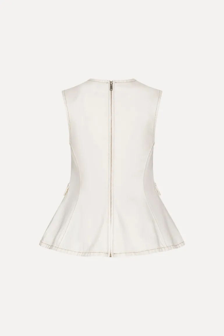 Peplum Denim Top White Denim