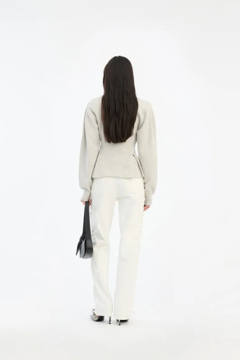 Peplum Knit Cardigan Grey Melange