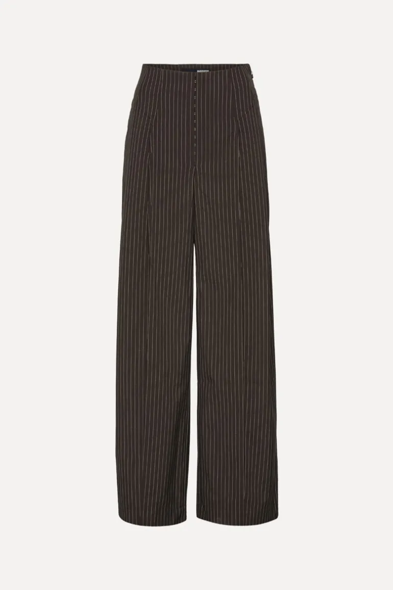 Pinstripe Wide Leg Pants Dark Brown