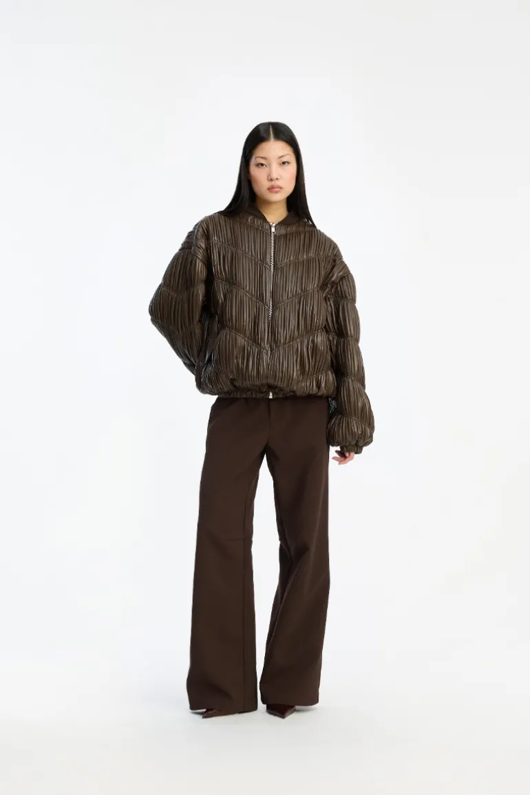 Pleated Bomber Jacket Dark Brown