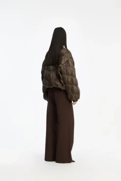 Pleated Bomber Jacket Dark Brown
