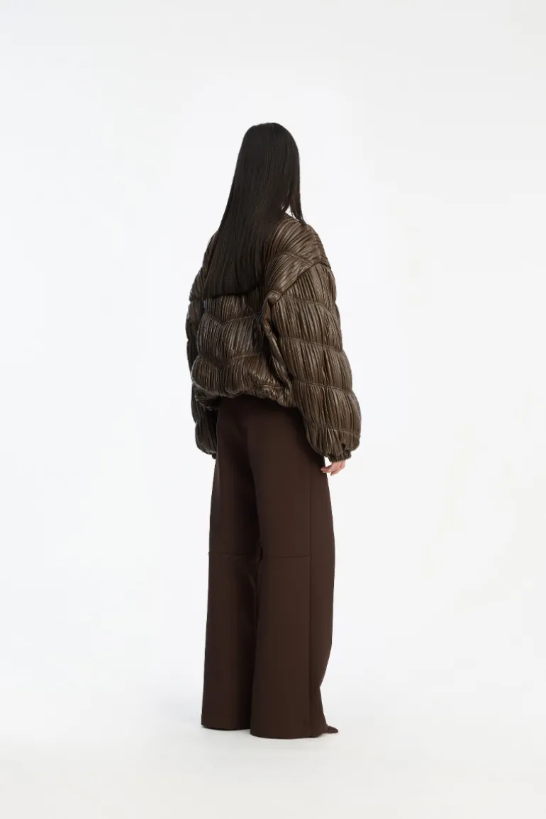 Pleated Bomber Jacket Dark Brown