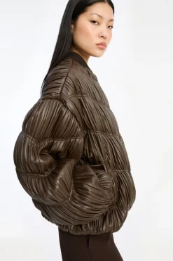 Pleated Bomber Jacket Dark Brown