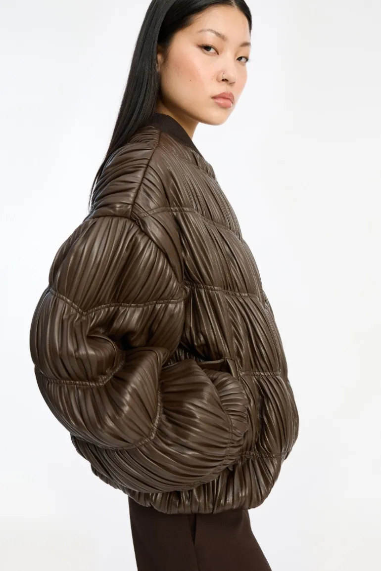 Pleated Bomber Jacket Dark Brown