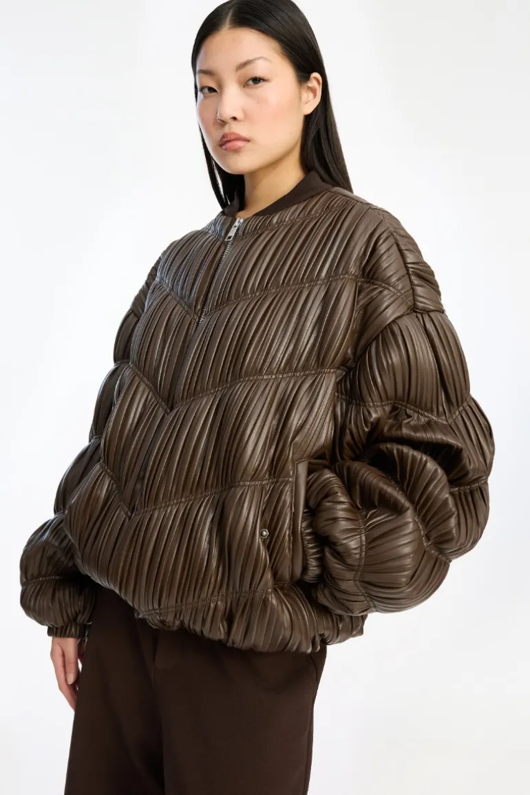 Pleated Bomber Jacket Dark Brown