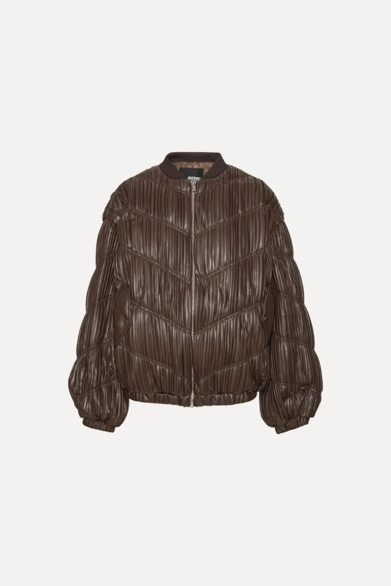 Pleated Bomber Jacket Dark Brown