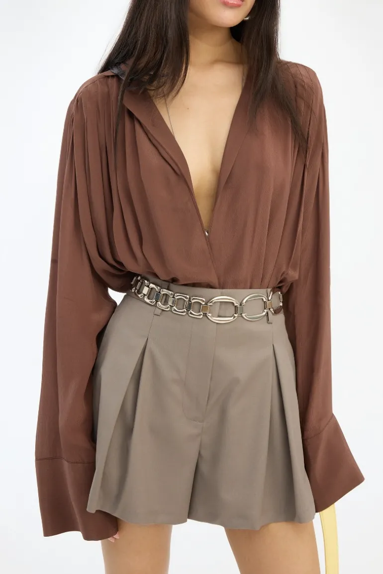 Pleated Ls Top Brown