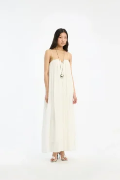 Pleated Midi Strap Dress White