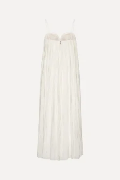 Pleated Midi Strap Dress White