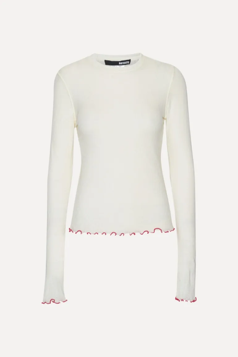 POINTELLE LONGSLEEVE TOP WHITE