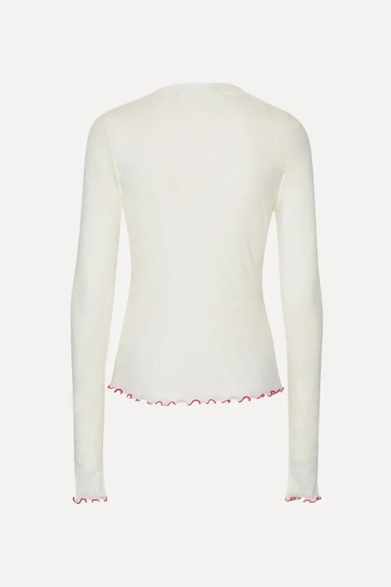 POINTELLE LONGSLEEVE TOP WHITE
