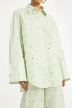 Poplin Oversized Shirt Striped Green