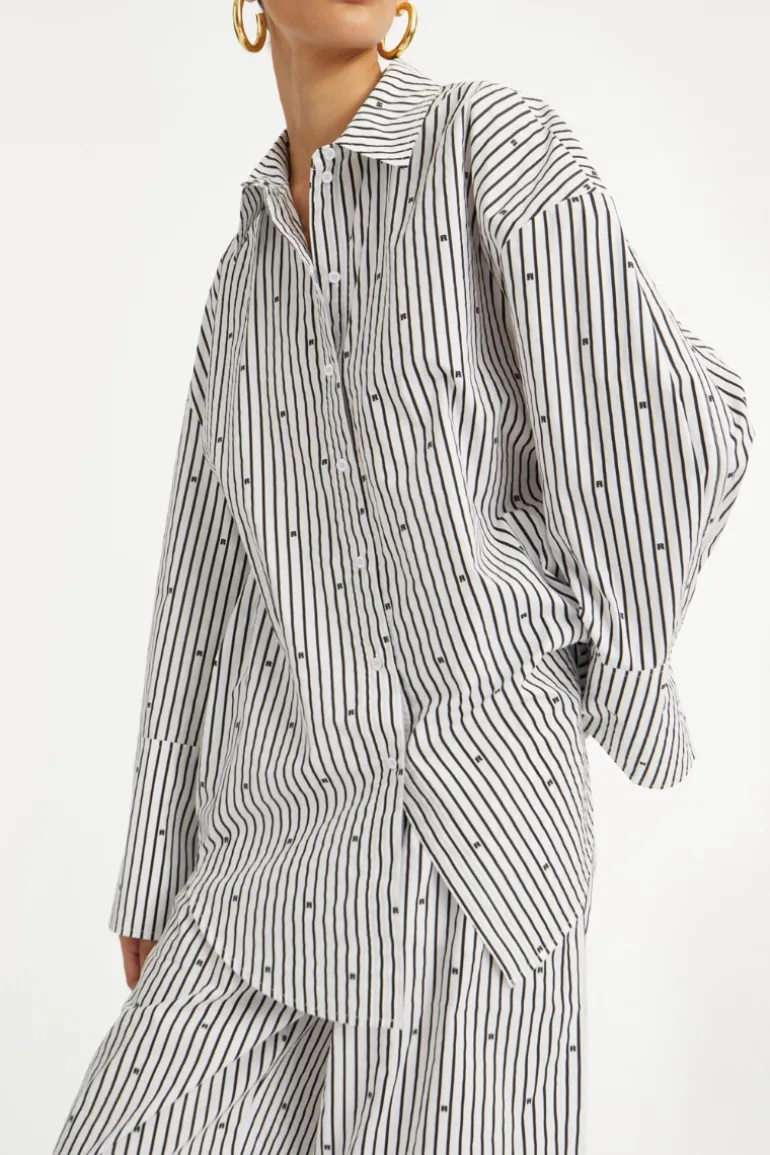 Poplin Oversized Shirt Striped Black