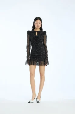 Printed Long-sleeve Dress Black
