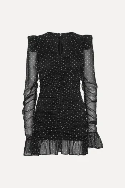 Printed Long-sleeve Dress Black