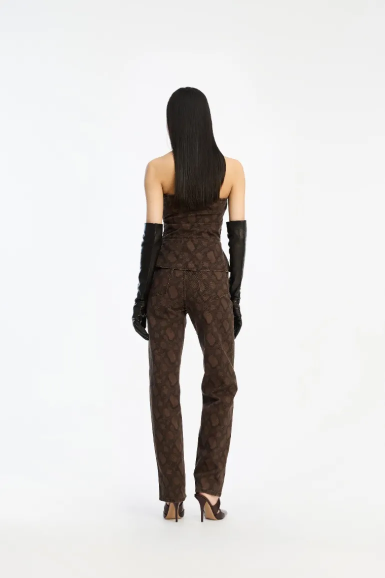 Printed Straight Jeans Brown