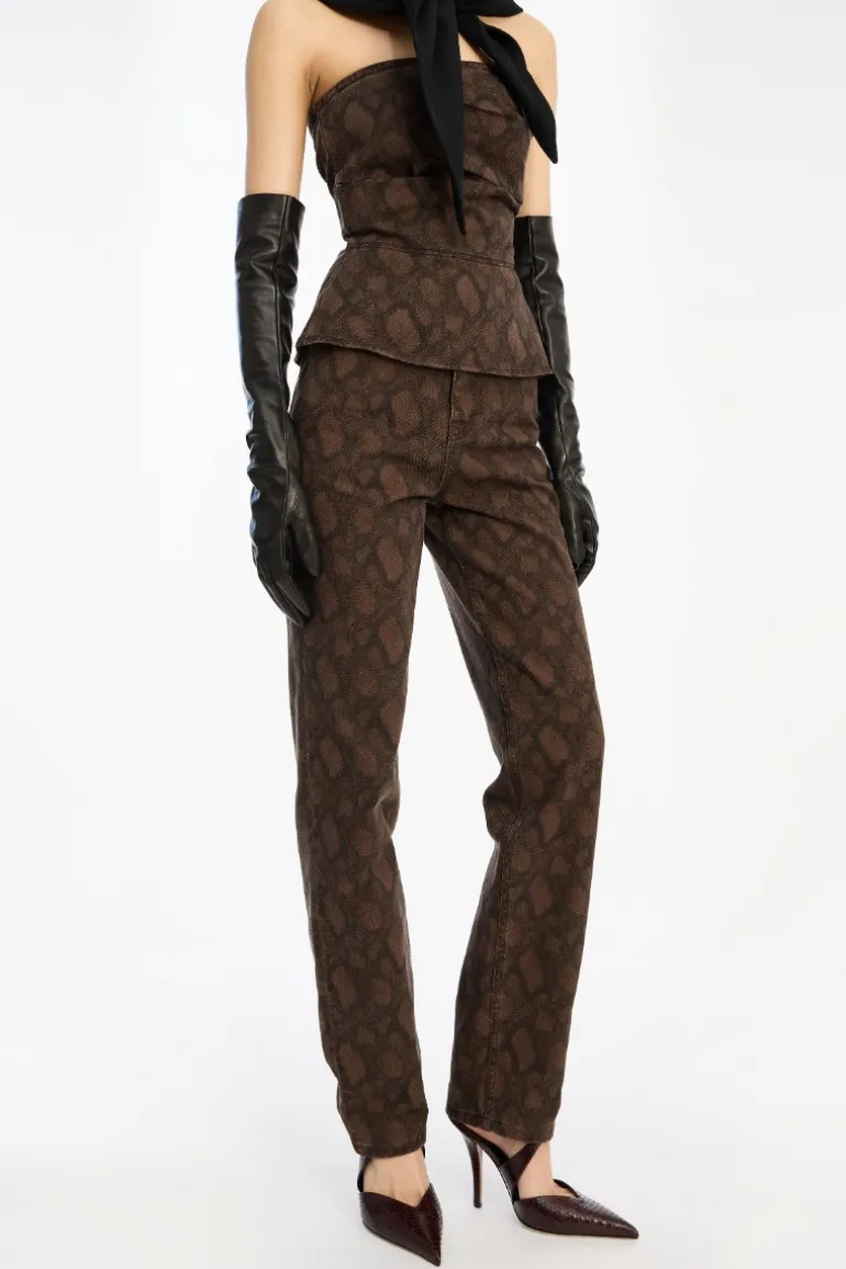 Printed Straight Jeans Brown