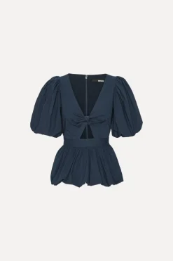 Puff Sleeve Bubble Top Dark Blue