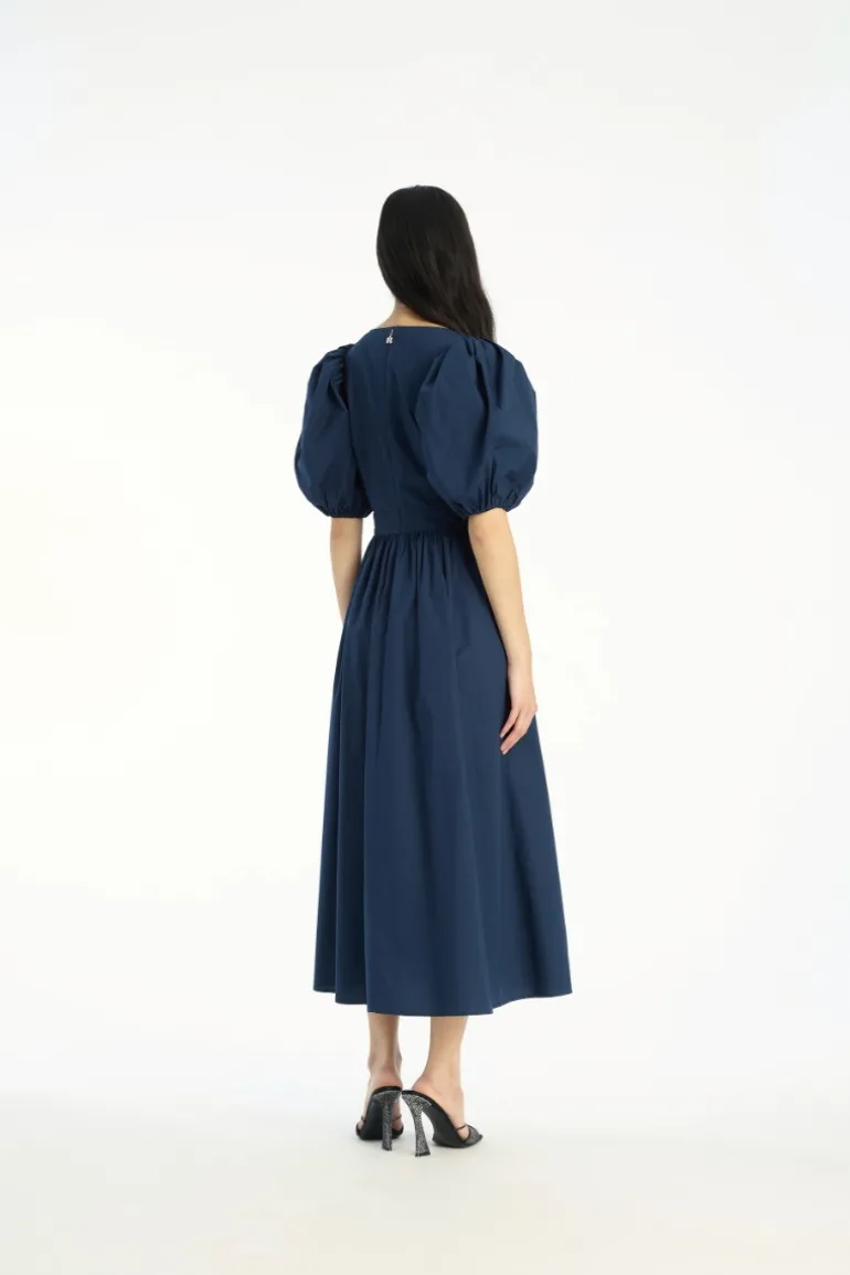 Puff Sleeve Midi Dress Dark Blue