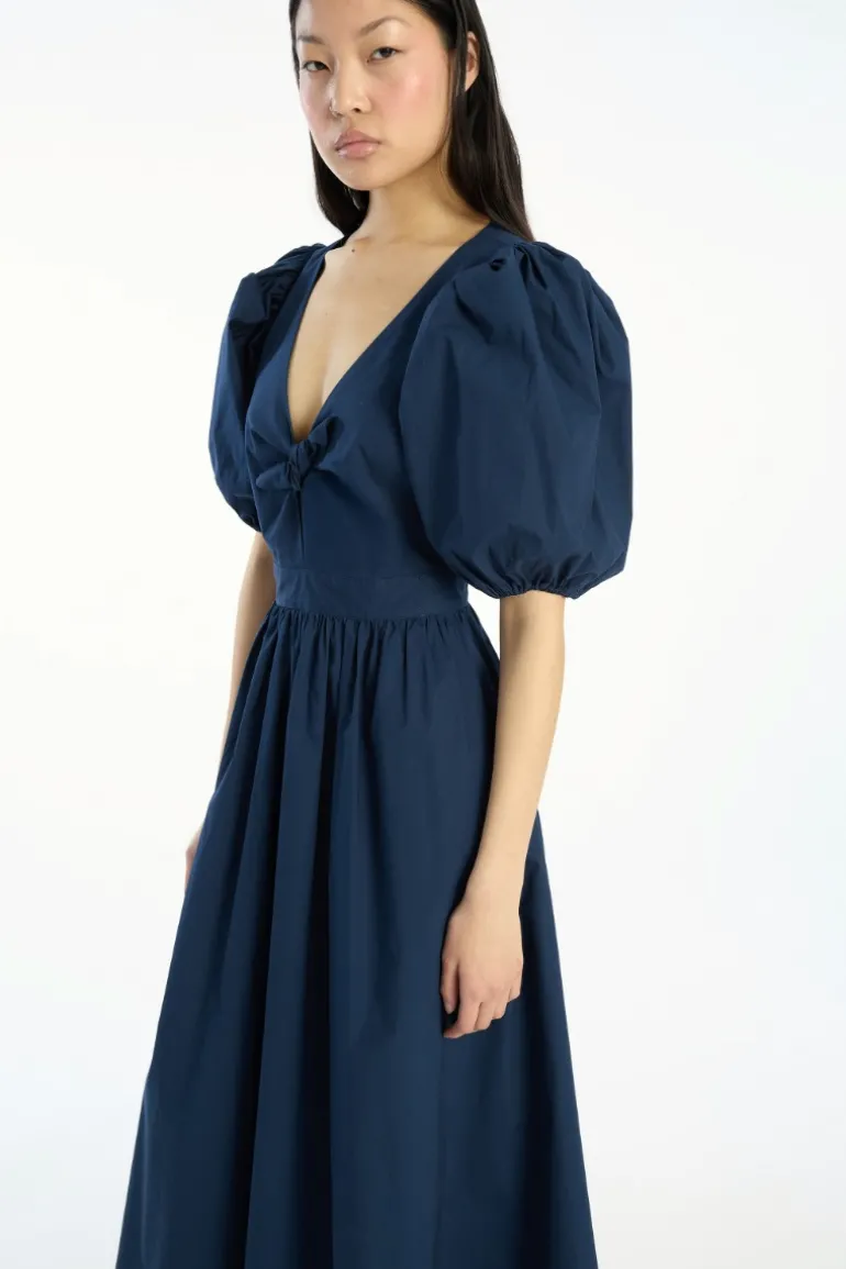 Puff Sleeve Midi Dress Dark Blue
