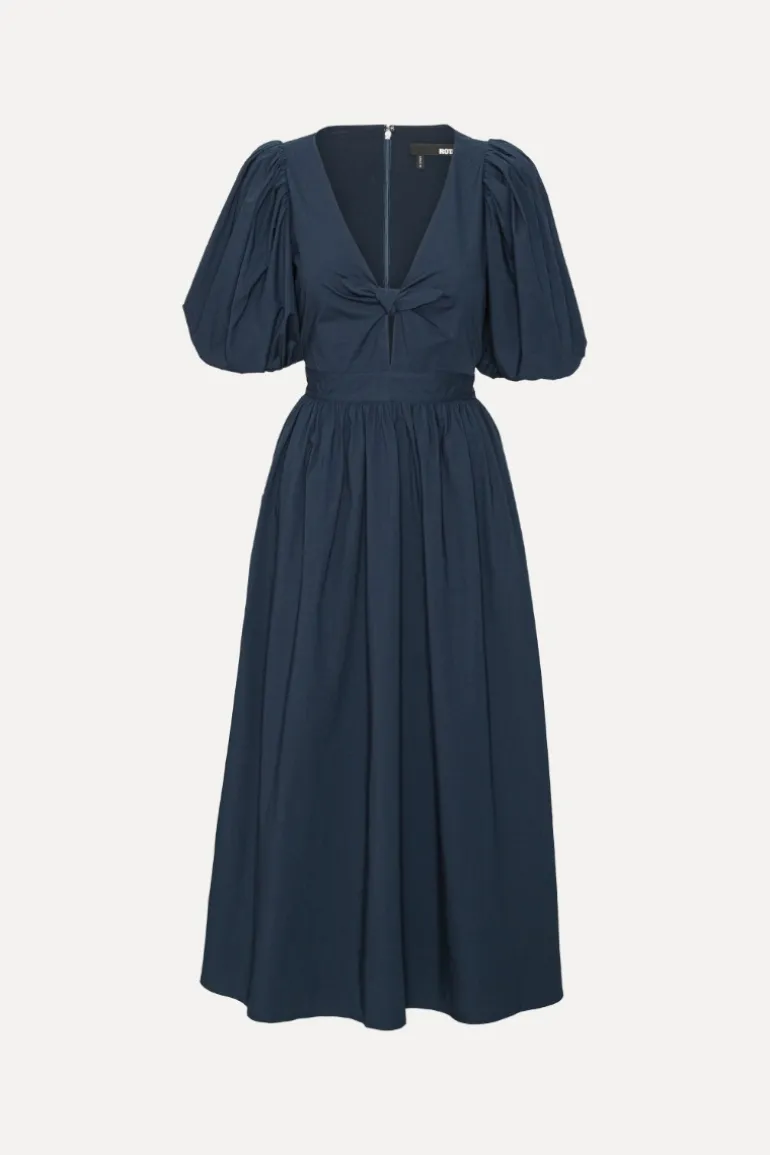 Puff Sleeve Midi Dress Dark Blue
