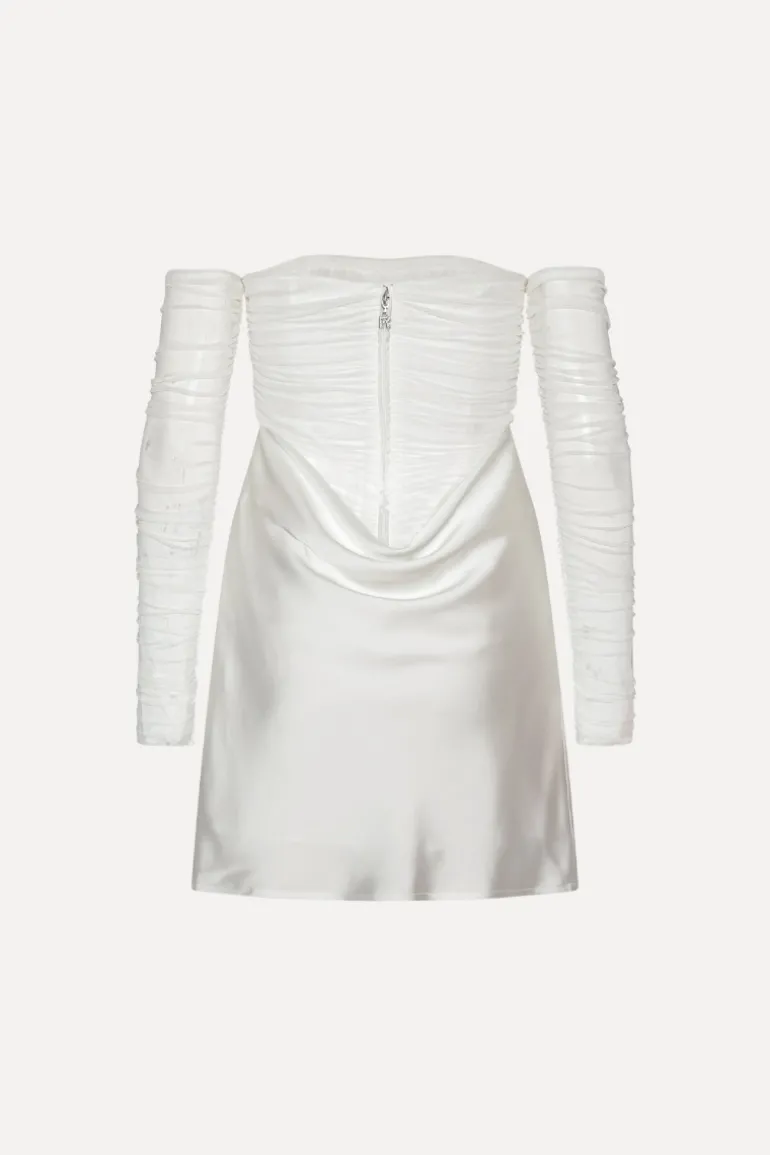 Ruched Mini Dress White