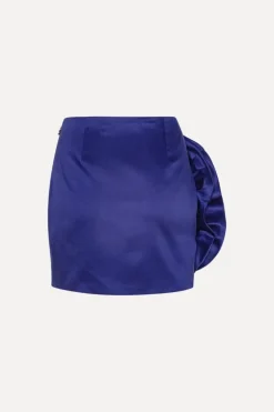 Satin Big Flower Skirt Dark Blue