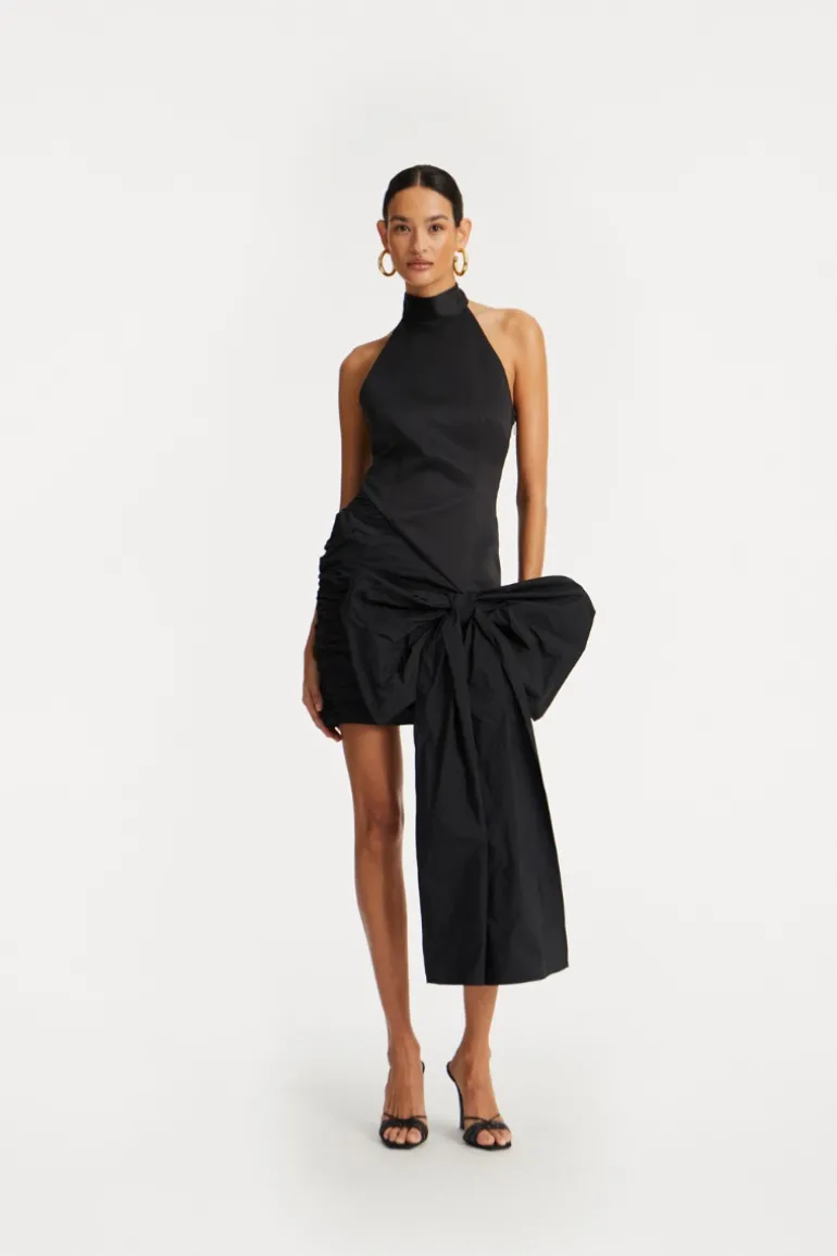 Satin Bow Dress Black