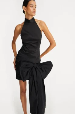 Satin Bow Dress Black