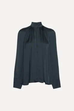 Satin Bow Shirt Dark Blue