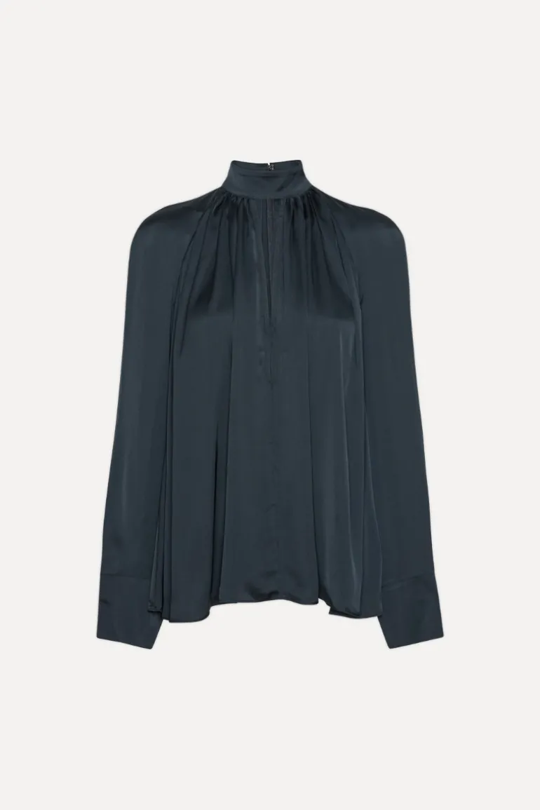 Satin Bow Shirt Dark Blue