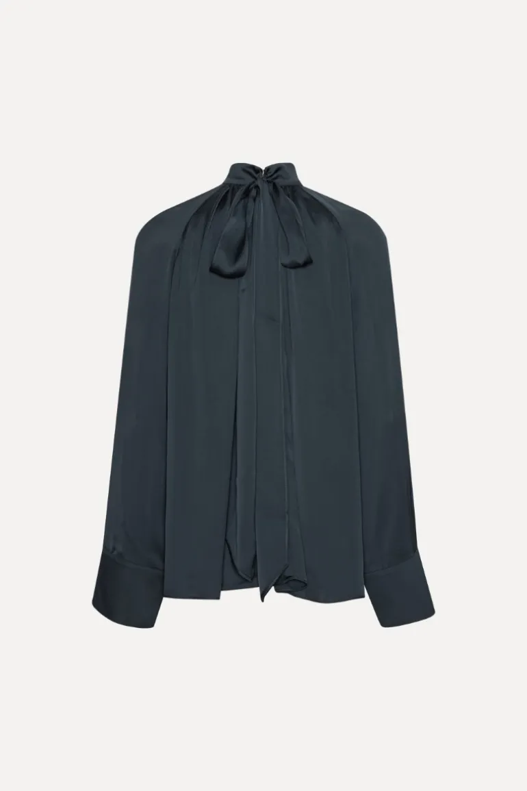 Satin Bow Shirt Dark Blue