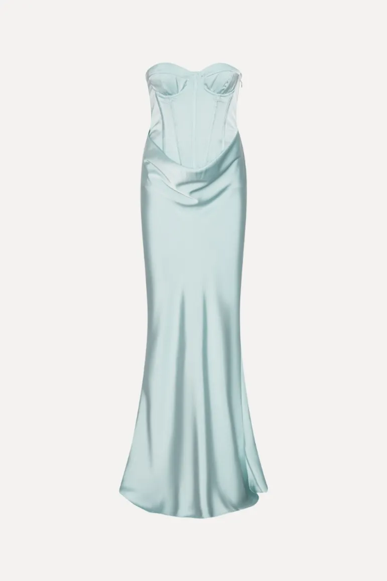 Satin Corset Maxi Dress Light Blue