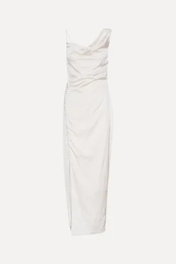 Satin Draped Dress White