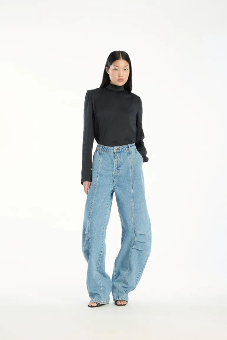 Satin Drapy Back Top Black