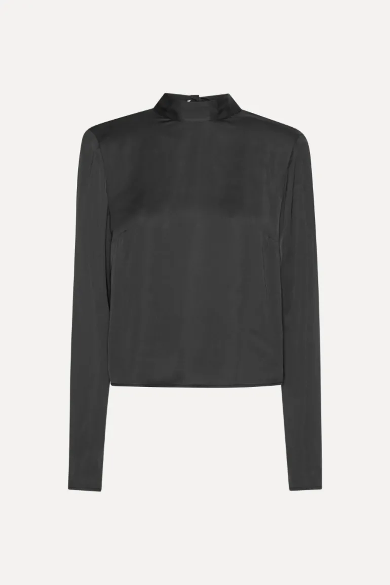 Satin Drapy Back Top Black