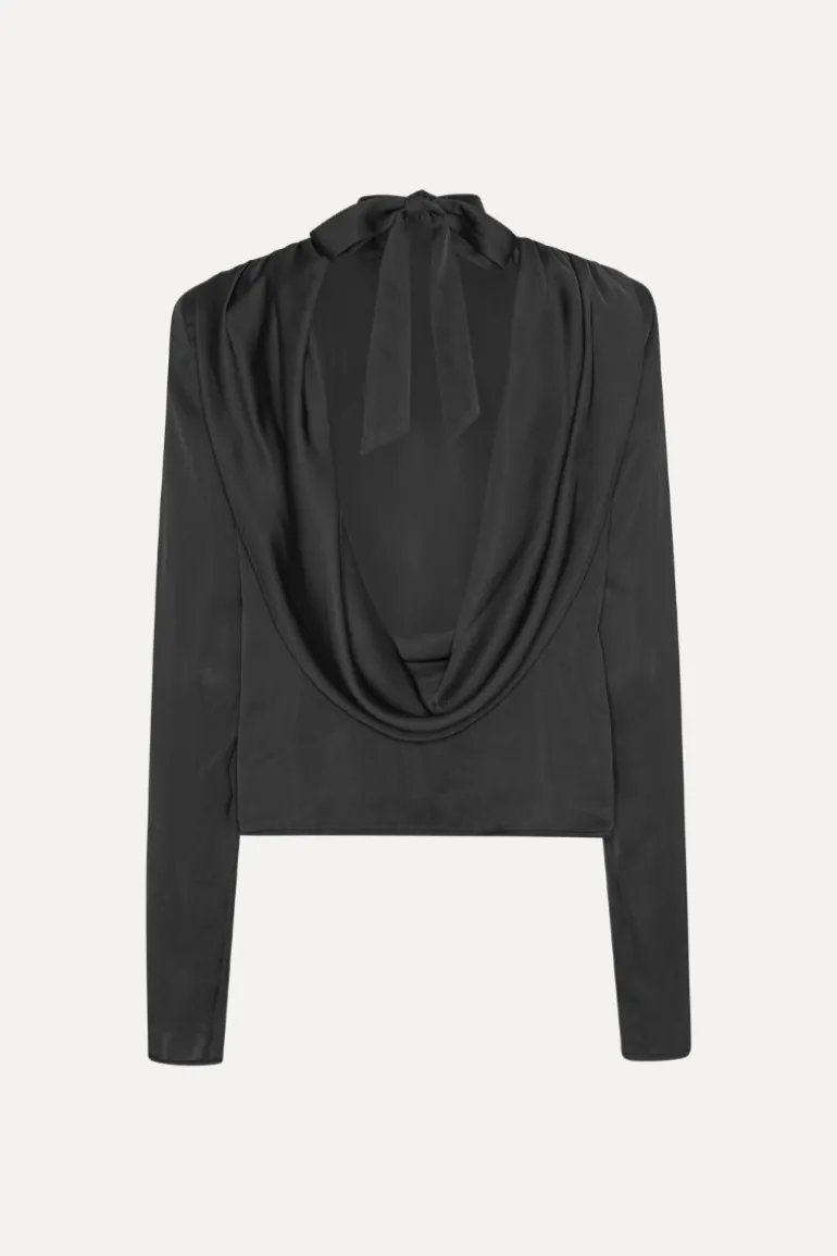 Satin Drapy Back Top Black