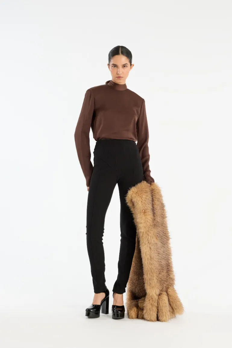 Satin Drapy Back Top Dark Brown