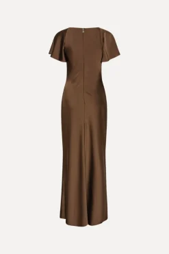 Satin Flowy Sleeve Dress Dark Brown