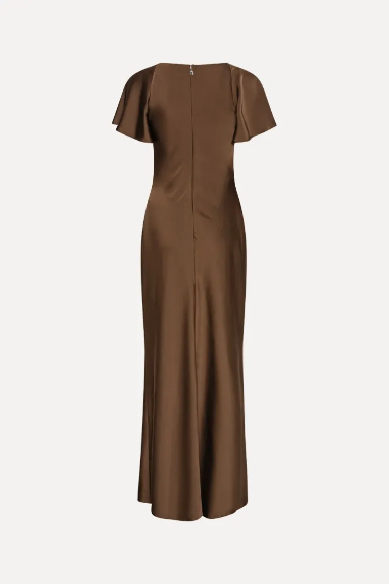 Satin Flowy Sleeve Dress Dark Brown