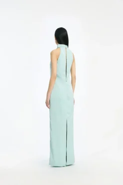 Satin Halterneck Dress Dusty Blue