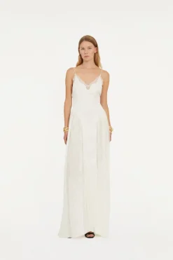 Satin Lace Maxi Dress White