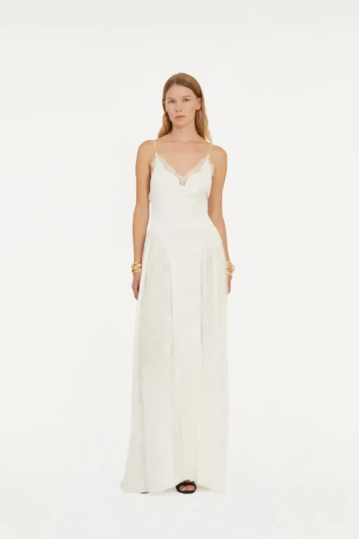 Satin Lace Maxi Dress White