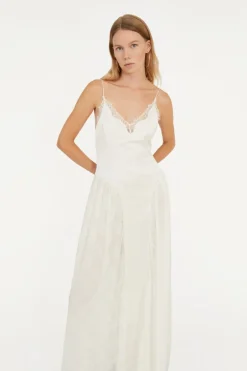 Satin Lace Maxi Dress White