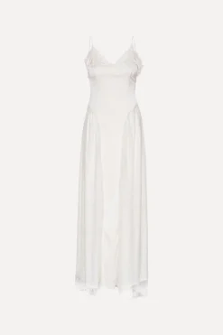Satin Lace Maxi Dress White